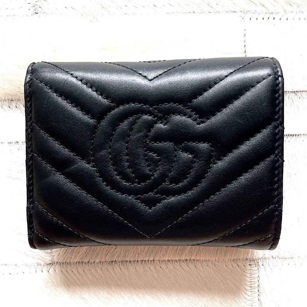 Gucci GG Marmont Matelassé Black Leather Trifold Wallet - Picture 5 of 13